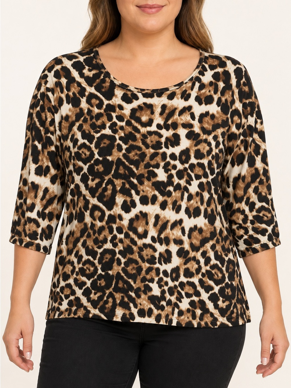 Exclusive One XL Leopard Animal Print 3/4 Sleeve Top